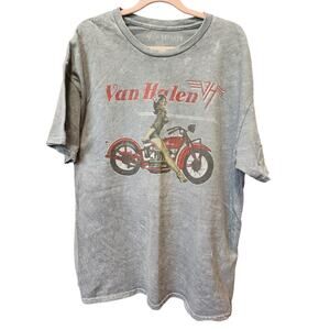 VAN HALEN Merchandise Unisex XL Acid Wash Gray Motorcycle Pin Up Graphic Tee